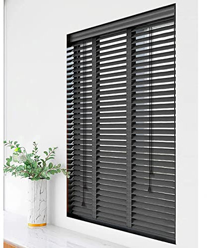 IBOWZ Holzjalousie Jalousien, Schwarze Holzjalousien, Massivholzjalousien mit 50 mm Lamellen, Lichtfilterjalousien, Sonnenschutzrollos für Fenster/Türen
