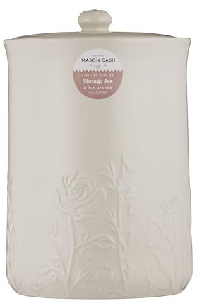 Mason Cash In the Meadow Large Storage Jar 2.5 Litre Embossed Floral Design, Durable Stoneware, Airtight Lid – Ideal for Biscuits, Cookies, Rice, Flour – Classic Kitchen Storage