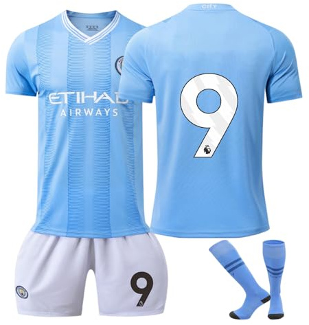 sinirttou Ensemble de Maillot de Football pour Enfant, Maillot de Football en Jersey , T-shirt de Football, Short de Football pour la Enfant XL Bleu,Taille:28 (Hauteur: 150-160CM)