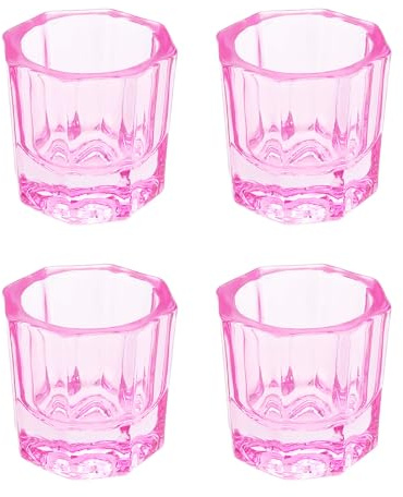 4PCS Pink Nail Art Glass Crystal Cup, Mini Bowl Make-up Crystal Glass Beauty Cups Liquid Powder Glassware Bowl Nail Art Accessories