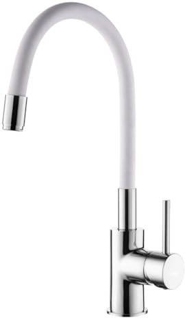 AQG - Grifo de Cocina Monomando con Caño Alto Flexible y Aireador Dual – Estilo Moderno, Fácil Instalación (Blanco)