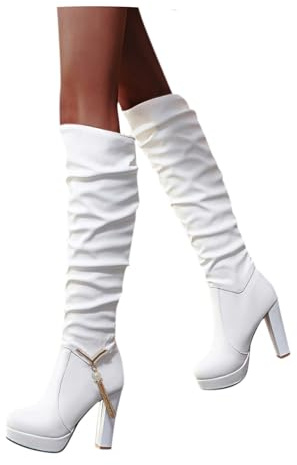 Hanraz Overknees Stiefel Damen Plateau Gothic Thigh High Boots Damenstiefel Sexy Leder High Heels Boots Mit Absatz Stiefelette Festival Größe Lackstiefel Gr.37-43EU