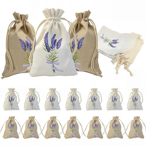 16 Pièces Sachet Lavande Vide,Sachets Parfumés Lavande avec Cordon de Serrage pour Fleur Séchée Bijoux de Mariage épices et Herbes(10×15cm)