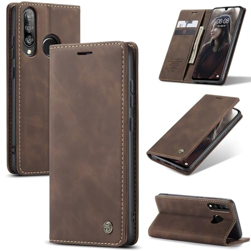Ottcooed Handyhülle für Huawei P30 Lite Hülle, Premium Leder Flip Case, Magnet Klappbar Klapphülle Tasche, Standfunktion Kartenfach Wallet Schutzhülle für Huawei P30 Lite, Kaffee