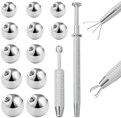 SUMCNU 2 Pcs Pinzas Piercing Ball Grabber Herramienta Recogida Joyería Pinzas Joyeria 4 Garras 115mm 60mm Acero Inoxidable Para Recoger Joyas Diamantes Con 156 Pcs Bola Perforada（Silber）