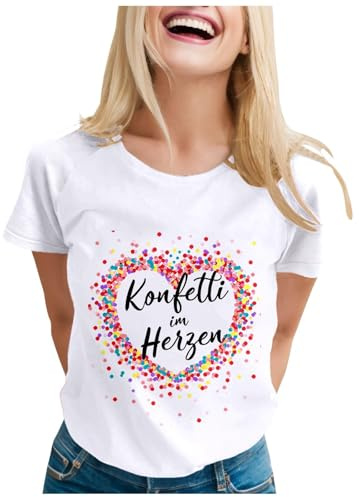 Konfetti Kostüm Damen Konfetti Im Herzen Bunt Herz Geburtstag Karneval Fasching Fastnacht Kurzarm Rundhals T-Shirt Lustiges Cocktail Party-Events Tshirt Casual Faschingskostüm