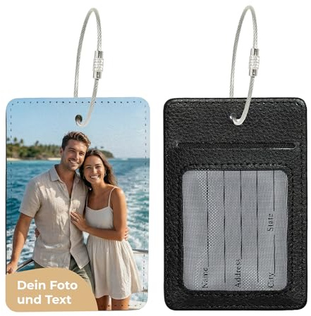 Personalisierte Kofferanhänger, personalisierbar mit Foto, Logo oder Text, aus Polyester, 7 x 10 cm, Weiß, mit Adresskarte, für Koffer, Reisetaschen und Reisegepäck, ideal für Urlaub und Flugreisen
