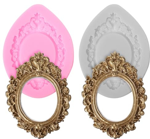 2PCS Silicone Chocolate Molds, Gold Frame Mold, Vintage Photo Baroque Silicone Mold, for Fondant, Resin, Clay Decoration, Cake Decoration, Chocolate