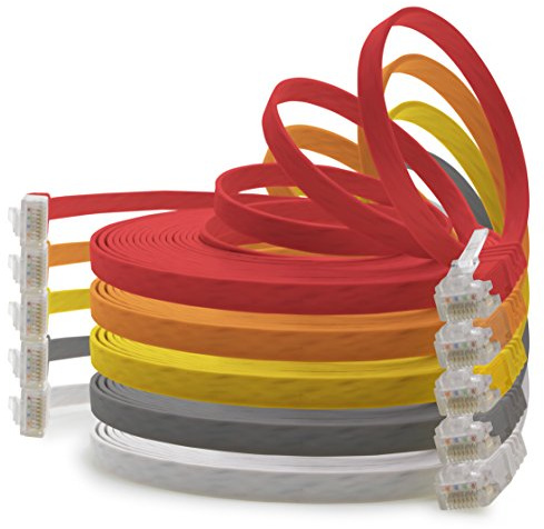 1aTTack.de Cable de red plano Cat6, ultraplano, Cat6, 1 m, 5 colores (01), 1000 Mbit/s, Gigabit LAN (RJ45)