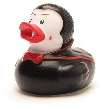 Duckshop I Badeente Vampir I Dracula Quietscheente I L: 8 cm I inkl. Quietscheentchen-Schlüsselanhänger im Set I Geschenk für Horror-Fans I Präsent Sammler