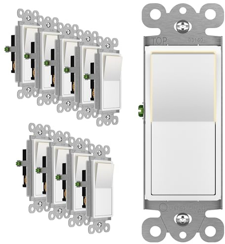 ENERLITES Illuminated 3-Way Decorator Paddle Light Switch, Three Way, Push-in Side Wiring, Copper Wire Only, Grounding Screw, Residential Grade, 15A 120-277V, UL-Listed, 93160-W-10PCS, White 10 Pack