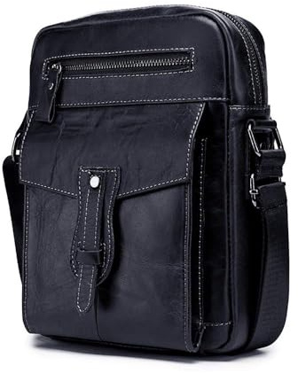 MANNUOSI Herren Schultertaschen business Mode Henkeltaschen echtleder vintage Handtaschen Schwarz