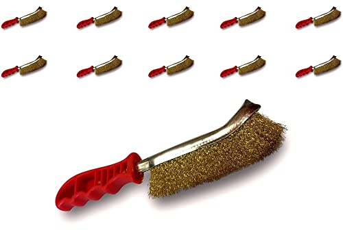 Brosse à main métallique convexe | Lot de 10 | 1 rang acier laitonné | Brossage et nettoyage des surfaces métalliques | Usage occasionnel ou intensif | SKRIB | Kibros 8SPIVx10