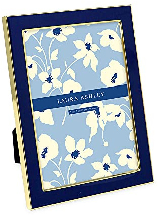 Laura Ashley 5x7 Navy Enamel Picture Frame, Gold Metal Edge with Easel, for Countertop, Counterspace, Tabletop Display, Bookshelf, Desk, Wall Décor, Photo Gallery (5x7, Navy W/Gold)