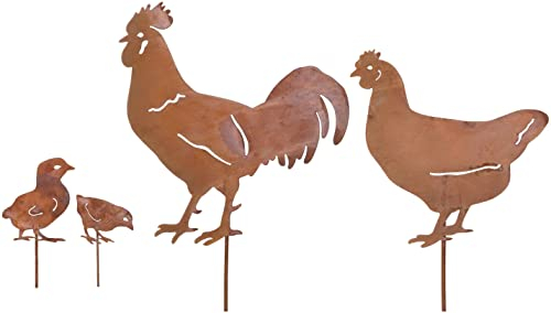 KOTARBAU® Gartendekoration Rostfiguren Hühner Garten-Stahldesign Edelrost Dekoration Gartenstecker