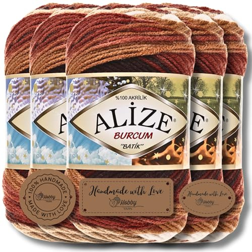 Hobby YARN 3x Etikettenlabel mit Alize Burcum Batik Wolle Premium 5x100g als Set, Yarn, Garn, Strickgarn, Farbverlauf, Babywolle zum Häkeln, Stricken, Kleidung, Schals (2626)