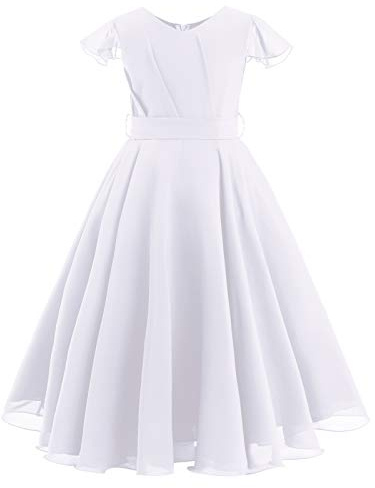 Robe de demoiselle d'honneur bohème longue en mousseline de soie pour mariage, première communion, robe de soirée, Blanc., 11-12 ans