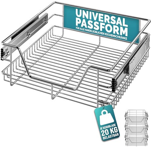 Casaria® 3x Teleskopschublade Nachrüsten Schublade Küche 50cm 20kg Belastbar Verchromt Korbauszug mit Zubehör Haushalt Küchenschrank Kleiderschrank