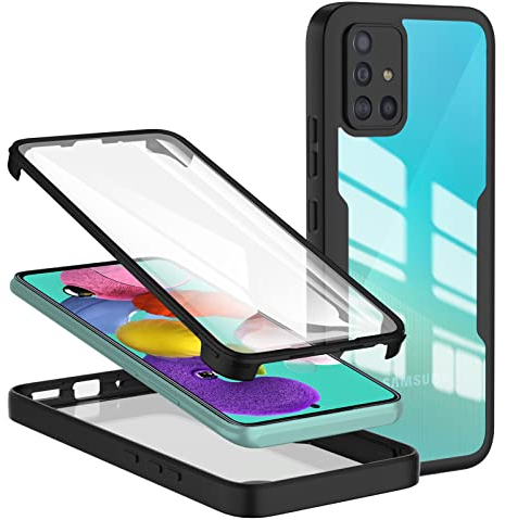 TVVTPU Kompatibel mit Samsung Galaxy A51 4G Hülle, 360 Grad Stoßfest Handyhülle mit Eingebaute Displayschutzfolie Ganzkörper Schutz Silikon Bumper Outdoor Schutzhülle Case, Schwarz