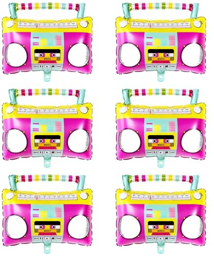 WANGCL 6 delar 56 cm uppblåsbar boombox för 80-talet 90-talet festdekor kedjelänk ballonger för hiphop födelsedagar bröllop festtillbehör