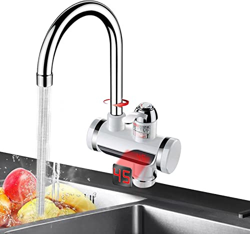 220V 3sec Instant Tankless Electric Hot Water Faucet, 360° Fast Heating Tap Water Heater with LED Digital Display for Home Kitchen Bathroom (Under Inflow)