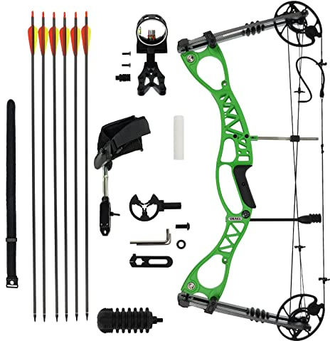 Drake Pathfinder Green Complete Compoundbogen - 40-65 lbs - Compound Bogen Set Jagdbogen Erwachsene mit Pfeilen und komplettem Zubehör einstellbar (Linke Hand)