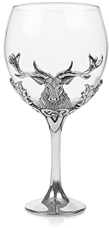 Atemberaubender Gin-Kelch aus Zinn mit Hirsch und schottischer Distel