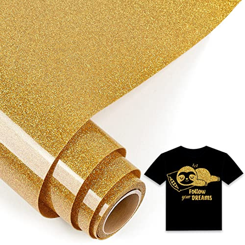 IModeur 5Ft Plotterfolie Textil Glitzer Gold, 30,5 x 152,5 cm Flexfolie Plotter Textil Gold für Silhouette Cameo, Kleidung, Mützen, Hosen, andere Stoffe
