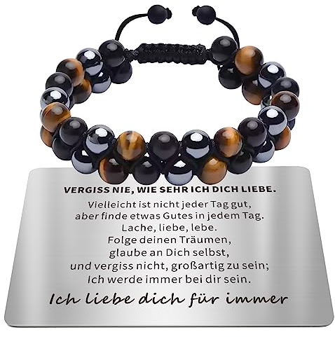 HAYOUWAY Vatertagsgeschenk für Papa Männer Tigerauge Armband für Herren Damen, Schwarzer Obsidian Hämatit Armband 8mm 10mm Perlenarmband Verstellbare Armbänder Bringen Glück Wohlstand Gesundheit