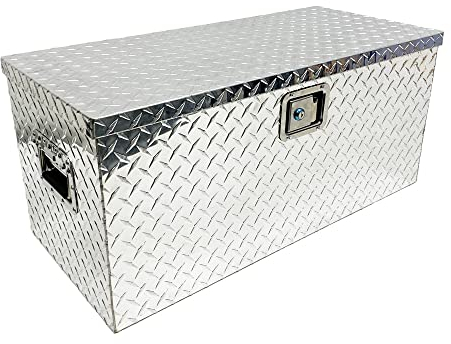 Maypole Aluminium Toolbox 810x372x370mm 32x14.5x14 Inches Robust Checkerplate Storage for Trailer Drawbar & Flat Bed