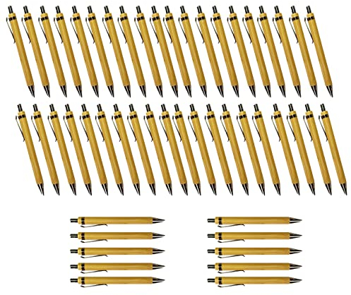 Eylkeup 50pcs Penne a Sfera in Legno, Penne in Legno, Bamboo Penna a Sfera Natura Ecologico, Retrattili Penna in Bambù per Vita Quotidiana In Scuola Ufficio Casa Articoli