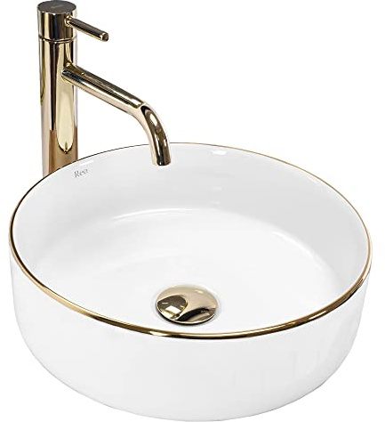 Rea LAVABO SOBRE ENCIMERA Sami Gold Edge Lavabo de baño 360 x 360 x 115 mm Cerámica (blanco)
