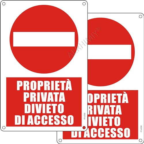 Cartello Divieto di Accesso Proprietà Privata Alluminio Riflettente 20x30 cm, Cartello Divieto di Accesso Metallo Protezione UV, Impermeabile, Antiruggine, Con fori