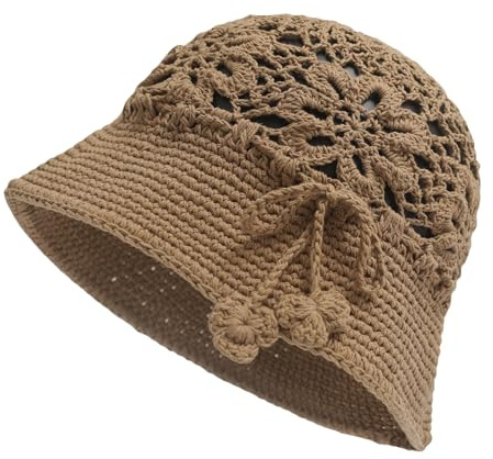 ZLYC Sommerhut für Damen, Baumwolle, handgefertigt, gehäkelt, gestrickt