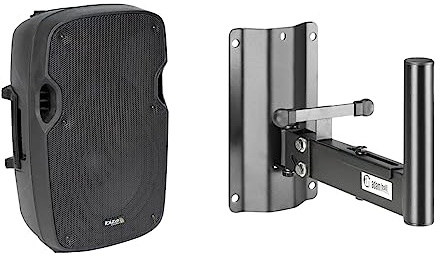 Ibiza XTK10A Aktiver Plug & Play-Lautsprecher 10/25cm mit 300W RMS - Kompressionshochtöner & Adam Hall Stands SMBS5 Wandhalterung für Boxen - schwarz