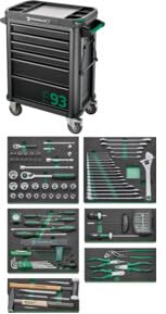 STAHLWILLE 93/157QR Werkstattwagen bestückt mit 157-tlg. Premium-Werkzeugset | für Industrie, Handwerk und Automotive | Werkzeugwagen gefüllt