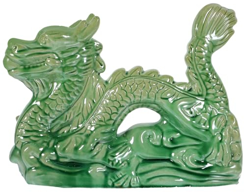 Uonlytech Chinesische Drachen Figur aus Keramik Feng Shui Drache Statue Skulptur Tierkreiszeichen Sternzeichen Drachen Dekofigur Tierfigur Reichtum Glücksbringer 2024 Neujahr Grün