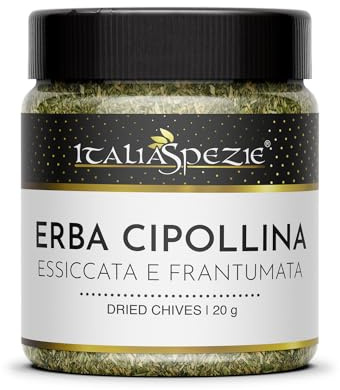 ITALIA SPEZIE - Erba cipollina essicata e frantumata - Barattolo 20g, fiocchi, ideale per insaporire Salse, Insalate, Pesce e Zuppe.