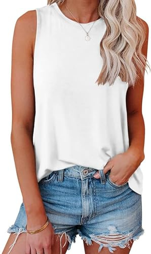 AirMood Womens Casual Cami Tank Tops Loose Fit Summer Sleeveless Camisole Vest Tshirts (White,S)