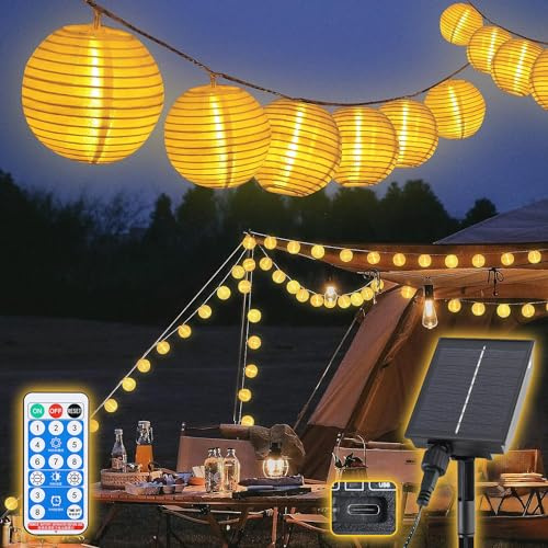 SALCAR Solar Lichterkette Lampion Außen, 15m 50LED Solar Lampions Außen Wetterfest, Zeitsteuerung und Speicherfunktion, 8 Modi Solar Lichterkette Laternen für Garten, Balkon,Hof, Fest Deko, Warmweiß