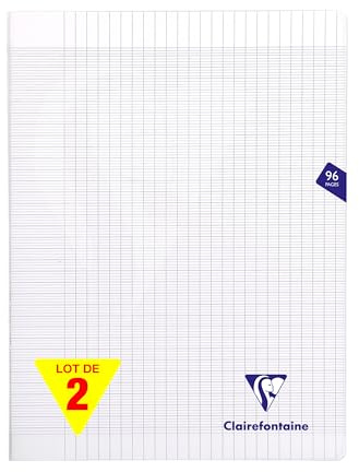 Clairefontaine 393361AMZC Un lot de 2 Cahiers Agrafés Mimesys - 24x32 cm - 96 Pages Grands Carreaux - 90 g - Couverture Polypro - Couleur : Incolore