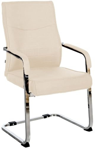 CLP Esszimmerstuhl Hobart, ergonomisch mit Armlehne, gepolstert Kunstleder, Metallgestell stabil, Besucher Konferenzstuhl modern, Farbe:Creme, Material:Stoff