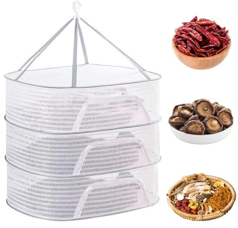 3 capas red de secado suspendida, 40 x 60 cm, plegable, red de secado, secadora de hierbas para colgar con cierres deslizantes, cesta de secado de suspensión, para hierbas, verduras, plantas, frutas