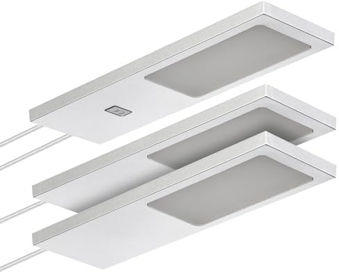 SOTECH 3er Set LED-Möbelleuchte GIULIA II 4000K neutralweiß silbergrau | mit/ohne Sensor inkl. Trafo & Verteiler Unterbauleuchte Schrankleuchte Vitrinenbeleuchtung