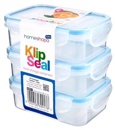 HOMESHOPA Plastic Airtight Food Storage Container, 3 Pack-240ml Leakproof Rectangle Clip-Lock Lid Storage Box, Stackable, BPA Free Reusable Meal Prep Lunch Box, Microwave Freezer & Dishwasher Safe