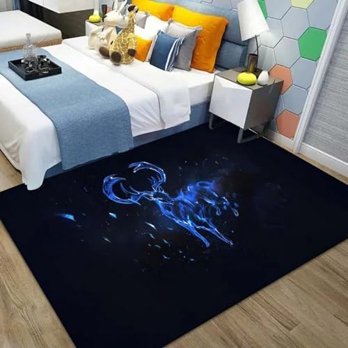 3D Gedruckt Bettvorleger Rutschfeste Area Teppich, Waldtier Elch Rentier 3D Optische Illusion Teppiche Weich Flanell Bodenteppich Wohnzimmer Schlafzimmer Throw Runner Teppiche Low Profile Türmat -0D4U