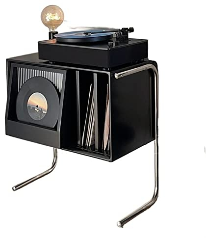 Plattenspielerständer Plattenspielerständer, Schallplatten-Aufbewahrungsschrank mit 2 Edelstahlbeinen und großem Stauraum, Beistelltisch for Schlafzimmer und Wohnzimmer Plattenständer für Musikzimmer(
