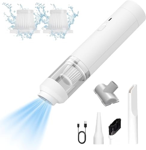 Euakee Handstaubsauger Akku Kabellos, 19000Pa Autostaubsauger kabellos mit USB-C Schnellladung, 4 in 1 Multifunktion Mini Staubsauger mit 2 Modi Geschwindigkeit für Haushalt, Auto (Weiß)