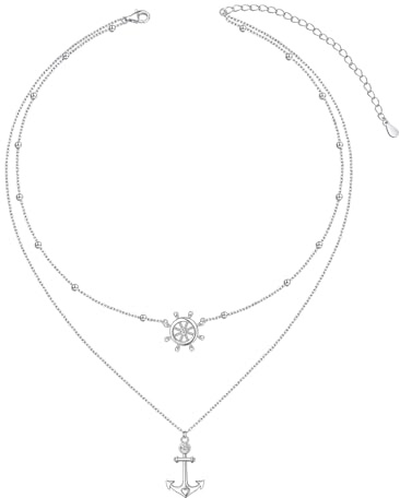 HOOHWE Layered Kette für Damen 925 Sterling Silber Halskette mit Anhänger Anker/Coin/Bar/Schmetterling Doppelkette Halskette für Frauen Choker Kette Damen Schmuck