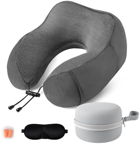 Nackenkissen Flugzeug mit Aufbewahrungsbox - Reisekissen Samtweichem Bezug - Nackenhörnchen Erwachsene - Nackenkissen Auto - Ergonomisches Weich Atmungsaktiv mit Ohrstöpseln, Augenmaske, Tragetasche